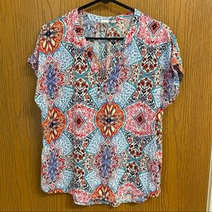Gap medium blouse shirt pink white blue pattern